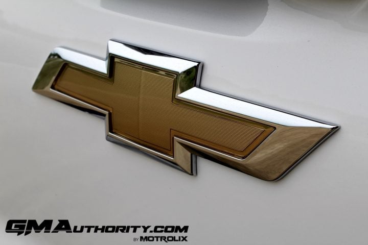 Logo detail view of the 2024 Chevy Silverado EV WT trim. 