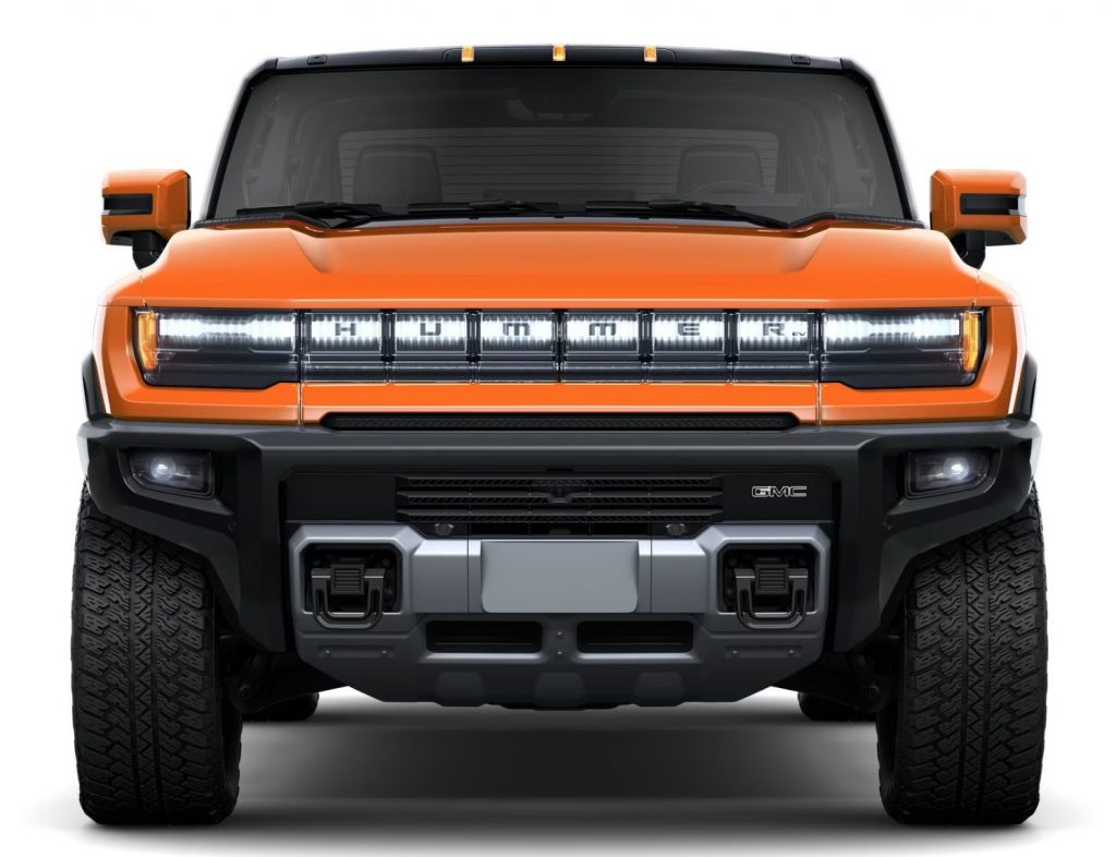 Front end of the 2024 GMC Hummer EV 3X Pickup.