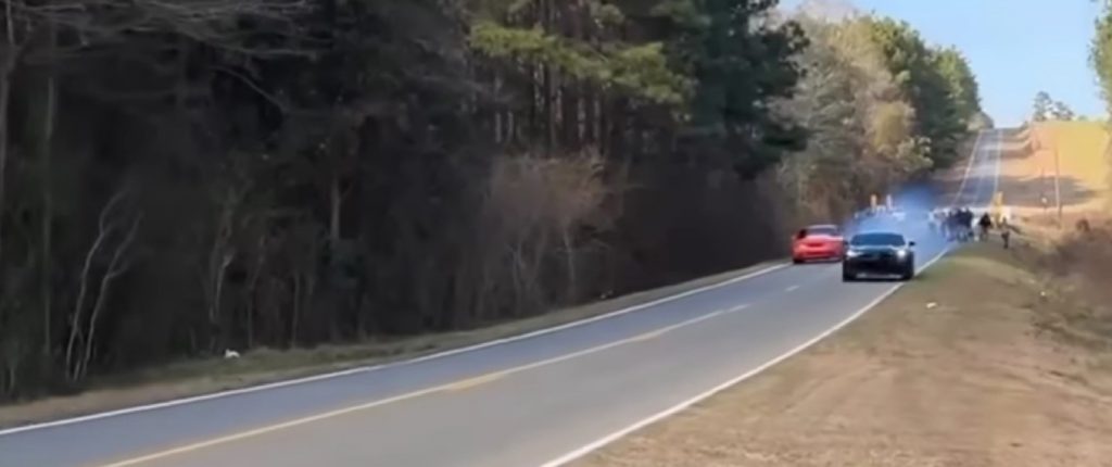 A Chevy Camaro street racing in a recent viral video.
