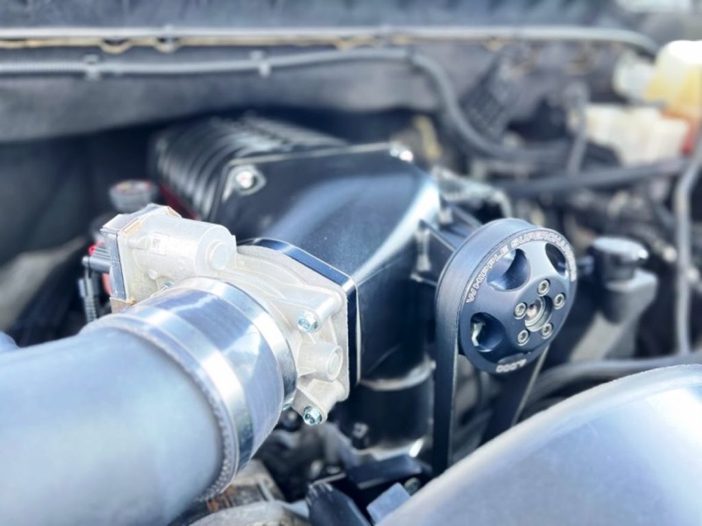 Whipple supercharger on the GM 6.6L V8 L8T gasoline engine.