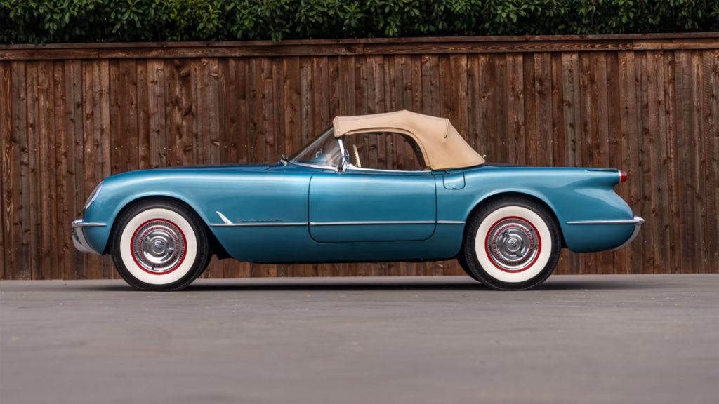 Side view of the 1954 Chevy Corvette heading to auction.
