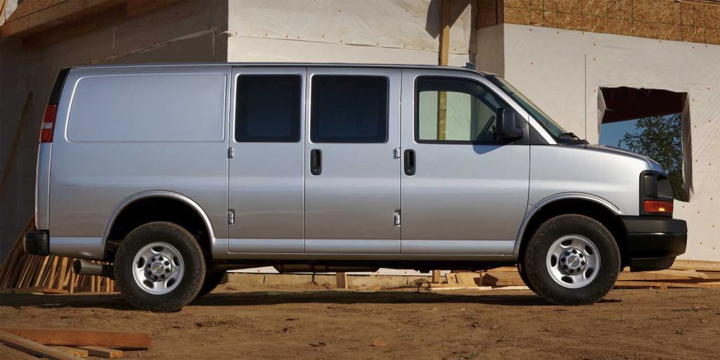 This is the 2023 Chevy Express full-size van, available as a cargo van, shown here, and passenger van. The van will be redesigned for the 2027 model year.