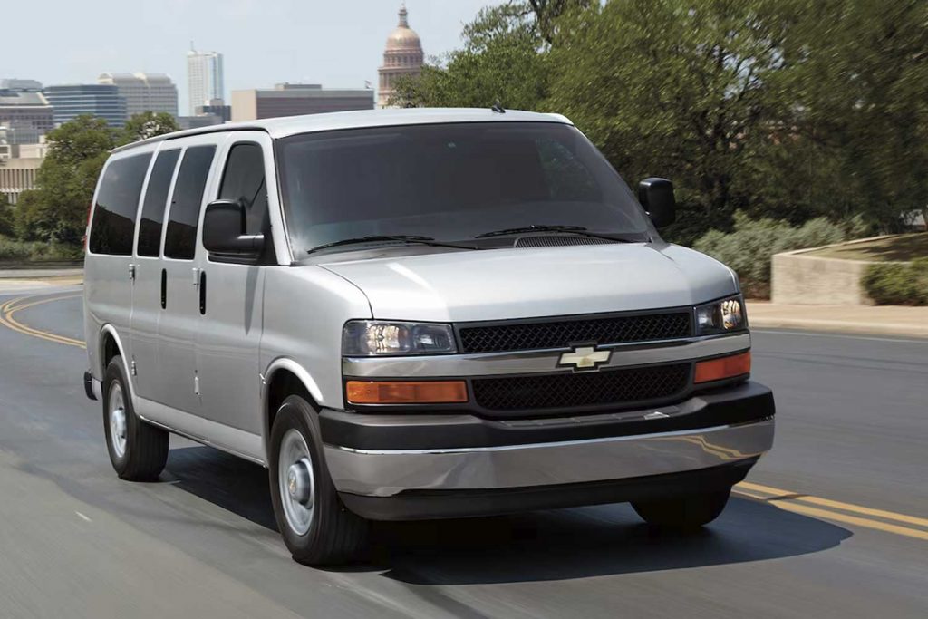 The front end of the Chevy Express full-size van.