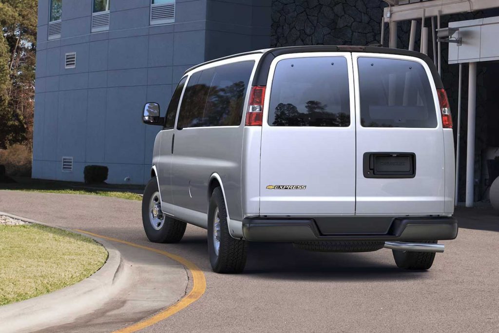 This is the 2023 Chevy Express full-size van, available as a passenger van, shown here, and cargo van. The van will be redesigned for the 2027 model year.