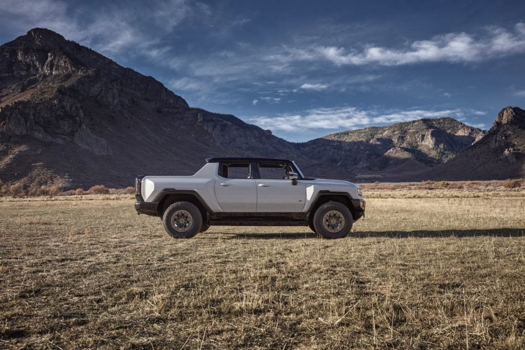 The profile view of the GMC Hummer EV Pickup.