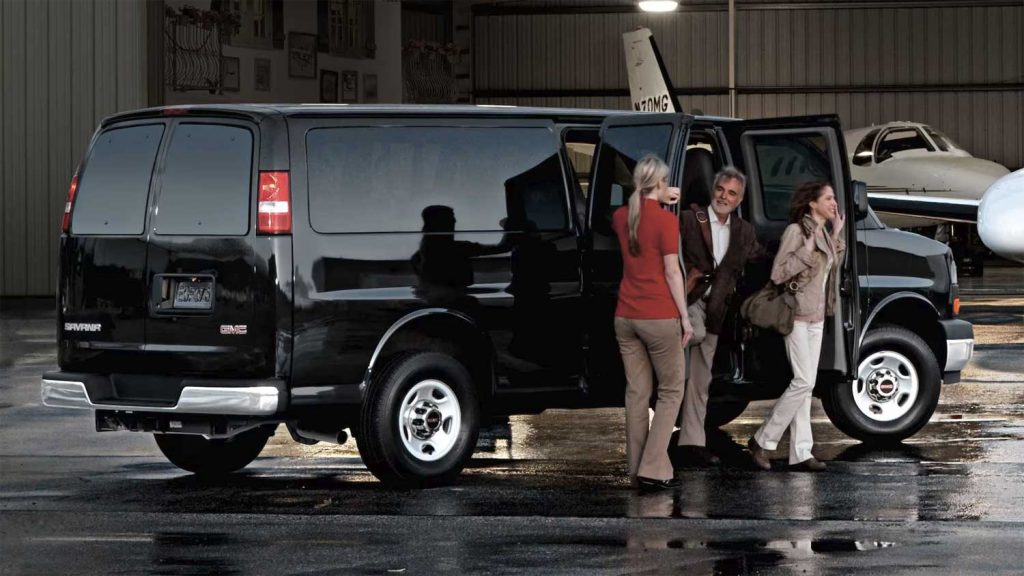 This is the 2023 GMC Savana full-size van, available as a passenger van, shown here, and cargo van.