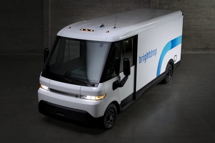 An all-electric BrightDrop delivery van.