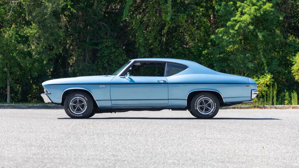 Side view of the Mist Blue 1969 Chevy Chevelle SS heading to auction.
