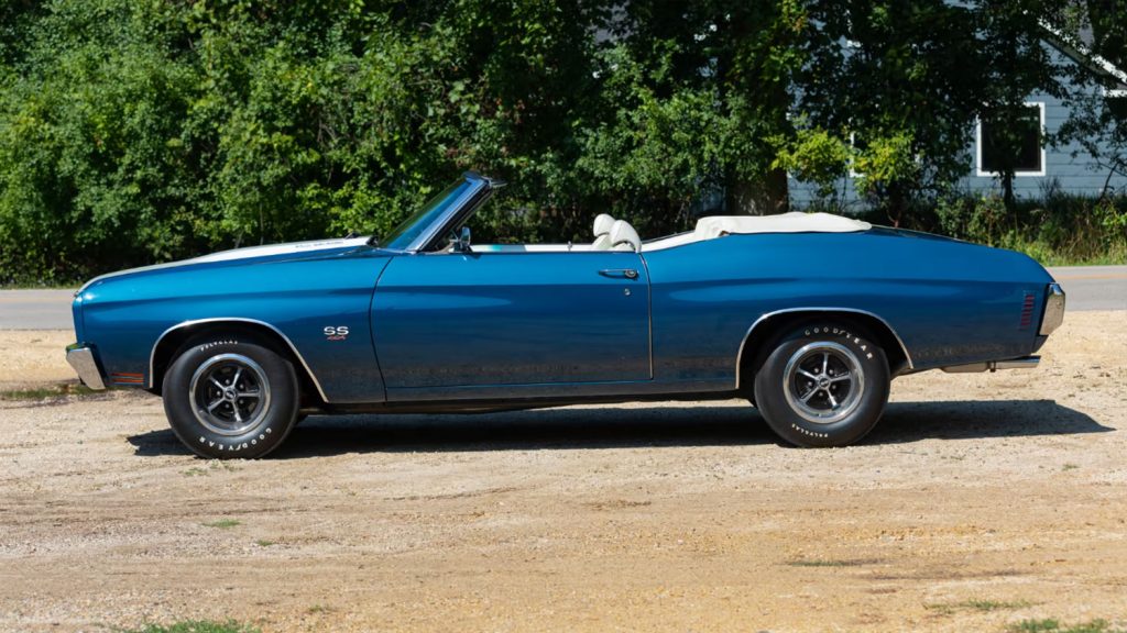 Side view of the 1970 Chevy Chevelle SS LS6 Convertible heading to auction.