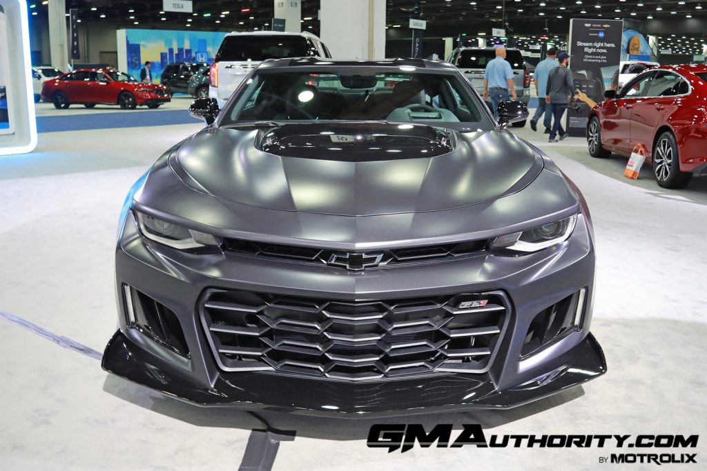 The front end of the 2024 Chevy Camaro ZL1 Collector's Edition in Panther Black Matte paint.