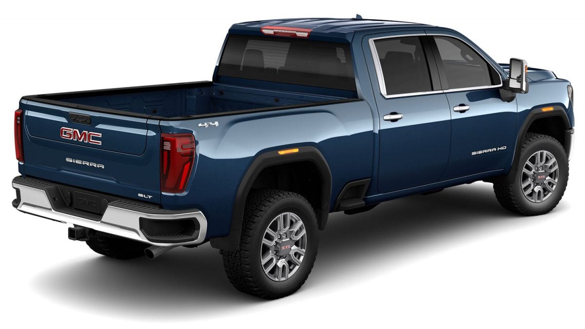 2024 GMC Sierra 1500 Elevation Loses This Paint Color   2024 GMC Sierra HD Downpour Metallic GXP Configurator Exterior 003 Rear Three Quarters 1200x675 