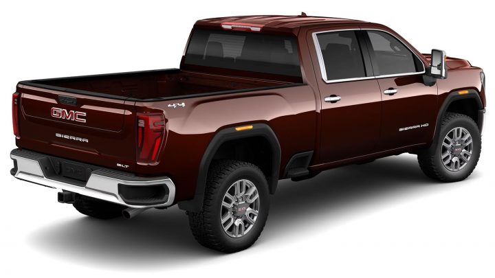 Rear three quarters view of the 2025 GMC Sierra HD.