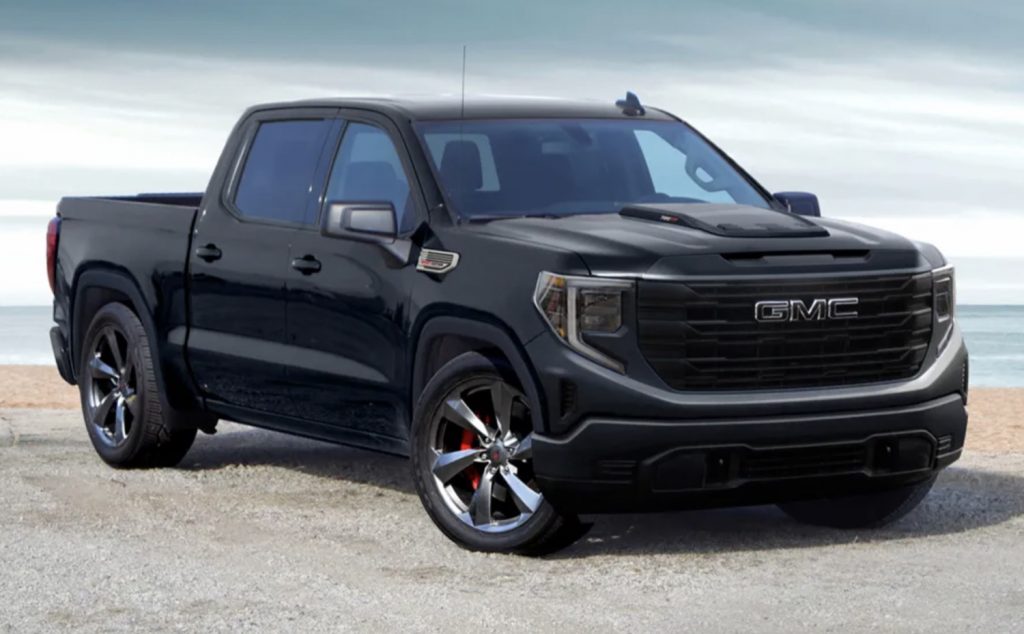 Front-three-quarter view of 2024 Sport Edition GMC Sierra Lowered.