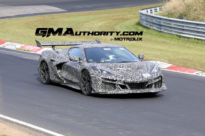 A C8 Corvette ZR1 prototype tests at the Nurburgring.