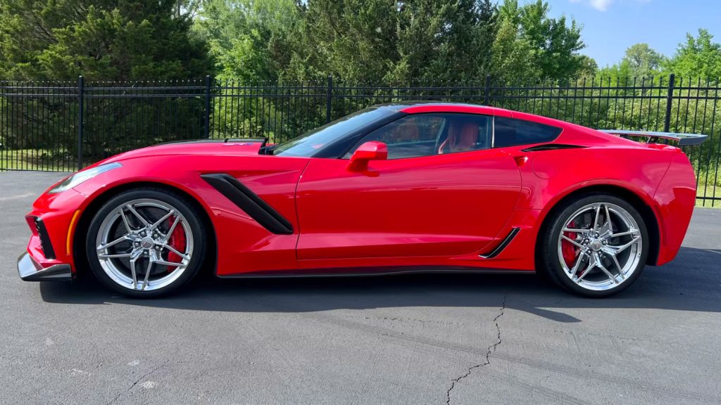 Side view of the 2019 Chevy Corvette ZR1 heading to auction.