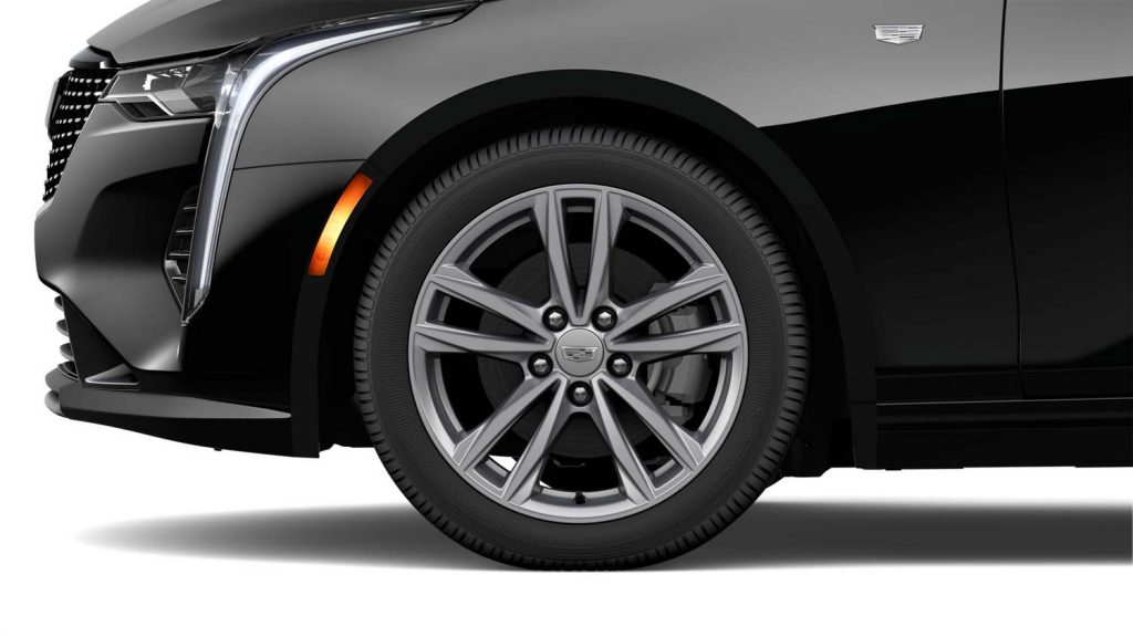 Front end detail of the 2024 Cadillac CT4 wheels.