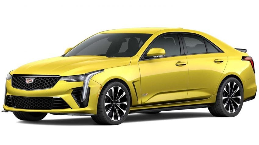 Here Are All The 2024 Cadillac CT4 V Blackwing Paint Colors   2024 Cadillac CT4 V Blackwing Cyber Yellow Metallic GCP Exterior 001 Front Three Quarters 850x478 