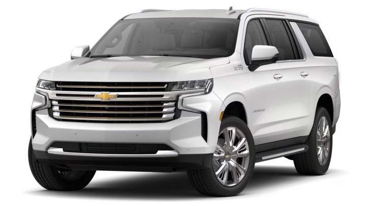 Chevy Suburban front three quarter angle.