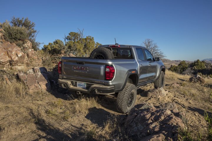 Rear three quarters view of the 2024 GMC Canyon.
