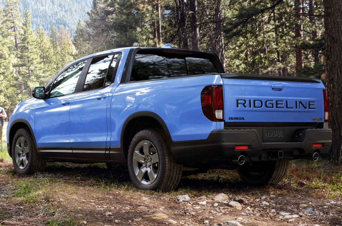 2024 Honda Ridgeline TrailSport Trim Rivals GM S Z71 And AT4   2024 Honda Ridgeline TrailSport Press Photos Exterior 004 Rear Three Quarters Tail Lights 1200x796 