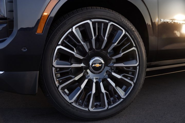 A 24-inch wheel on the refreshed 2025 Chevy Suburban, indicative of a trend at GM Design..