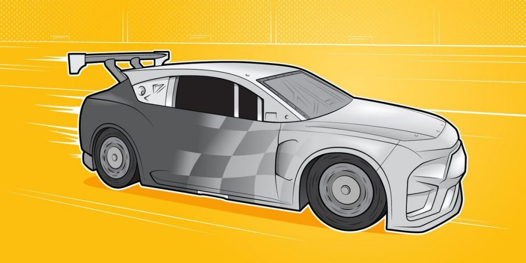 A concept artwork of a NASCAR crossover race car.