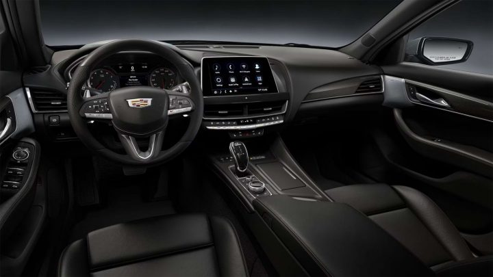 Cabin view showing the 2024 Cadillac CT5-V interior colors.