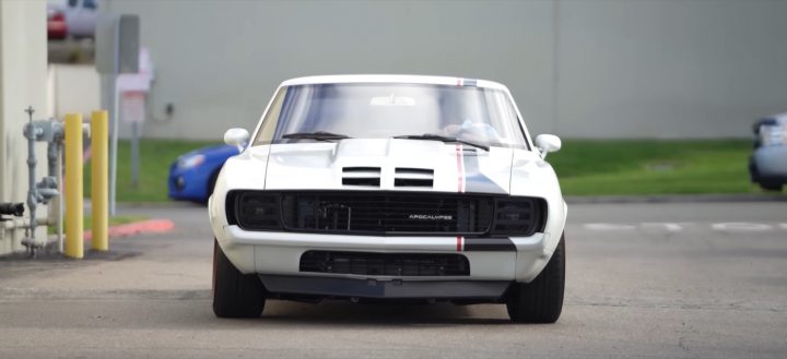 The front end of a custom 1969 Chevy Camaro restomod.
