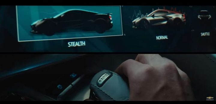 Selecting Stealth Mode in the Corvette E-Ray menu.