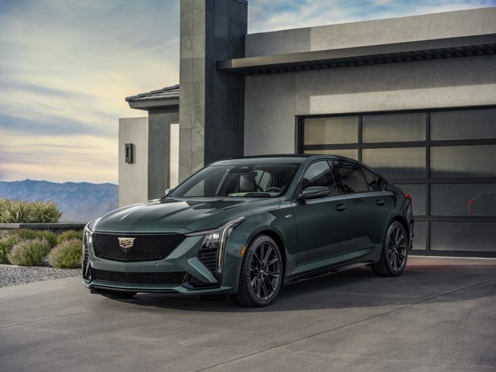 The 2025 Cadillac CT5-V Blackwing parked in a driveway.