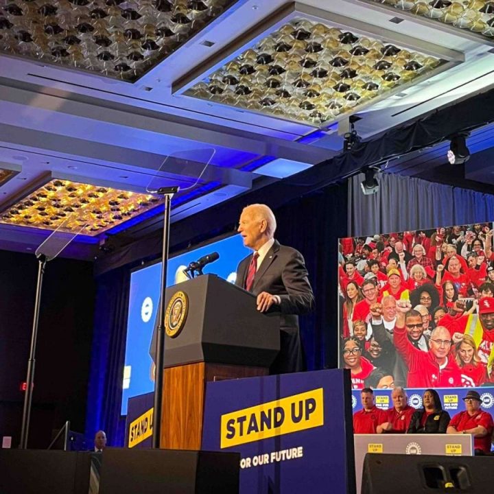 Joe Biden addressing UAW members in January 2024.