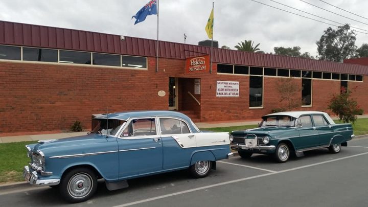 Vehicles outside the National Holden Motor Museum.