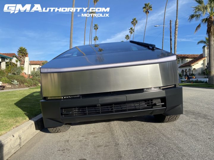 The front end of the Tesla Cybertruck.