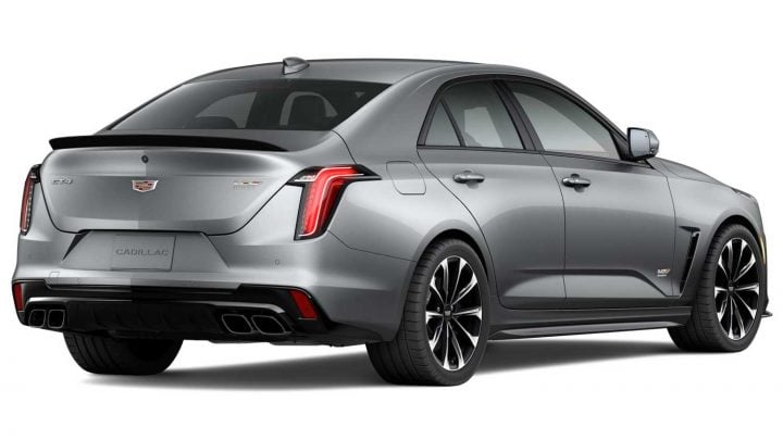 Rear three quarters view of the 2024 Cadillac CT4-V Blackwing.