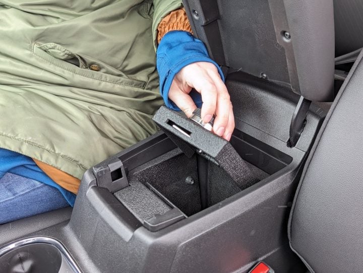 The new ConsoleVault in-vehicle safe for Chevy Colorado and GMC Canyon pickup trucks.