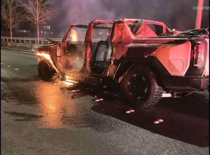 The Hummer EV after being extingished.