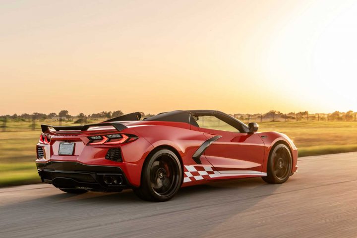 Rear-three-quarter view of C8 Corvette Stingray with H700 package.