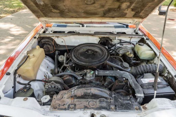 Engine view of the 1977 Chevy Monza Mirage.
