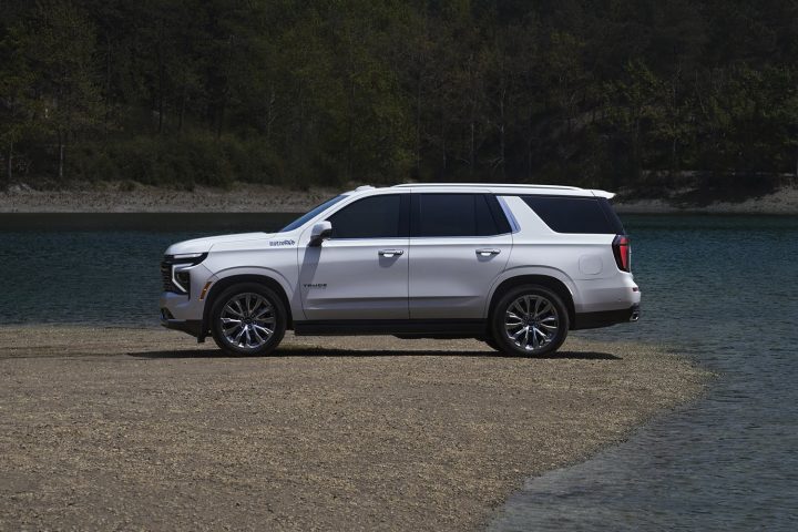 Side profile of 2025 Chevrolet Tahoe High Country. Chevy Tahoe deals include long-term financing in February 2025.