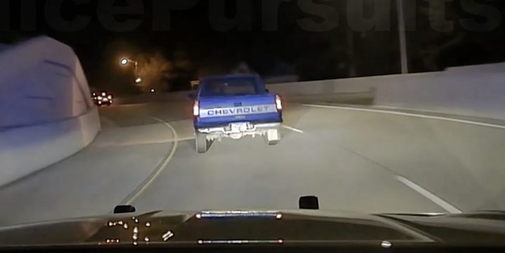 A Chevy truck in a police chase.
