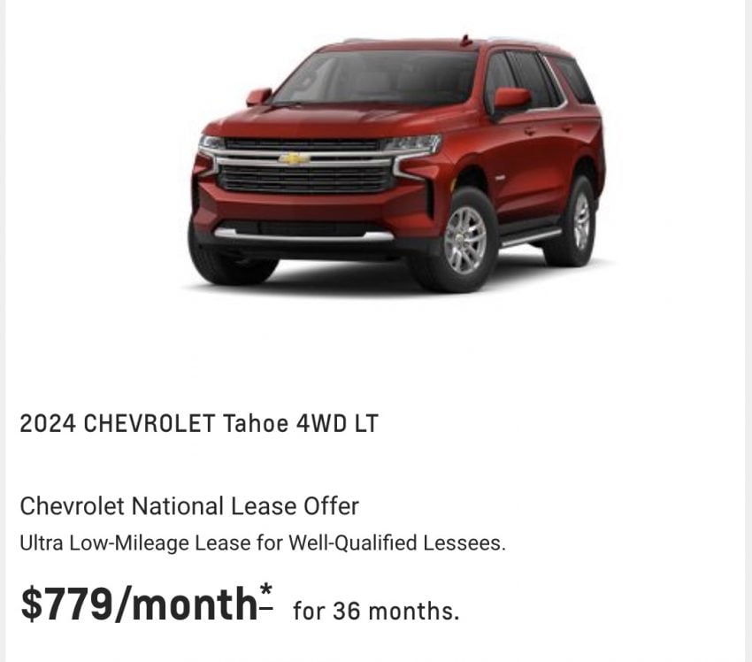 Chevy Tahoe Lease Offered Nationwide In April 2024