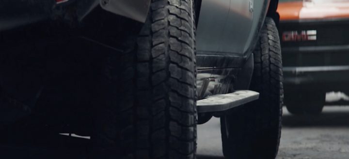 The GMC Hummer EV with CrabWalk mode active.