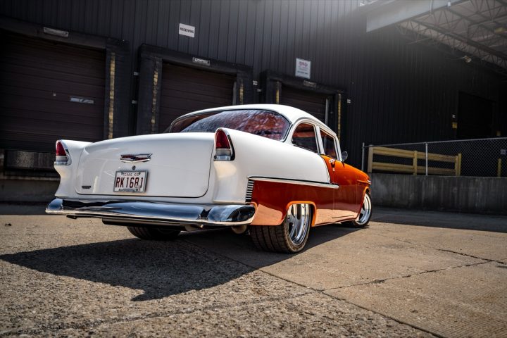 A custom 1955 Chevy 210 built by The Roadster Shop.