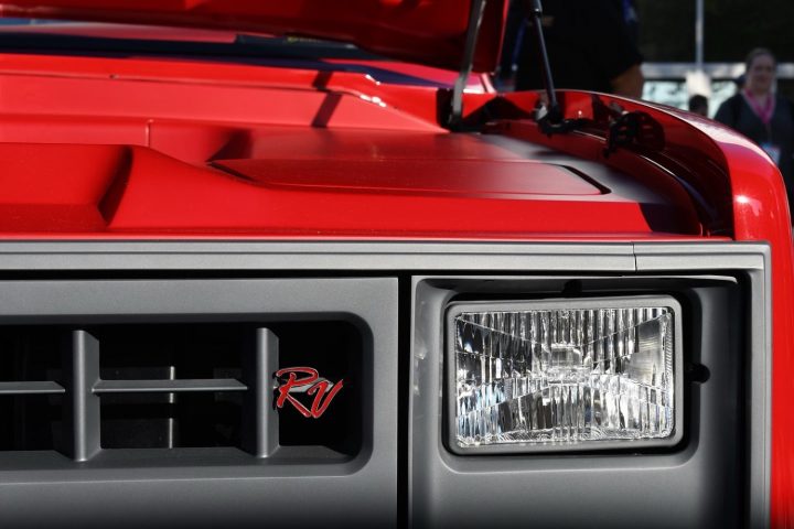 The front end of the custom 1985 Chevy C10 known as Red Velvet.