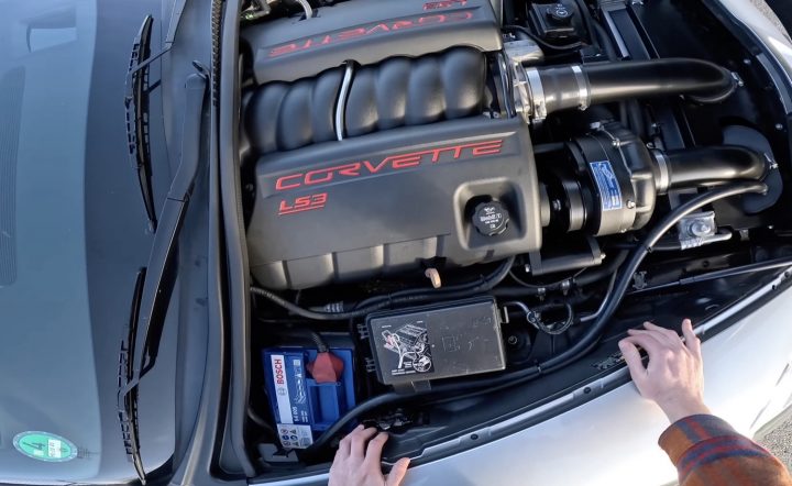 Under the hood of a ProCharged Chevy Corvette.