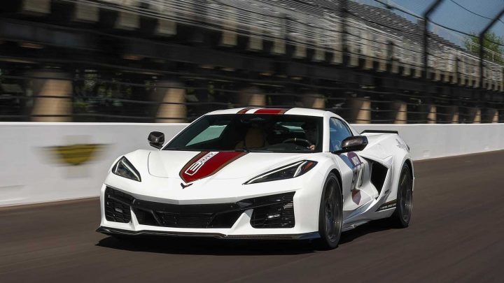 GM sells just five "traditional" cars at this time. Shown here is the 2024 Chevy Corvette E-Ray 108th Indianapolis 500 Pace Car.