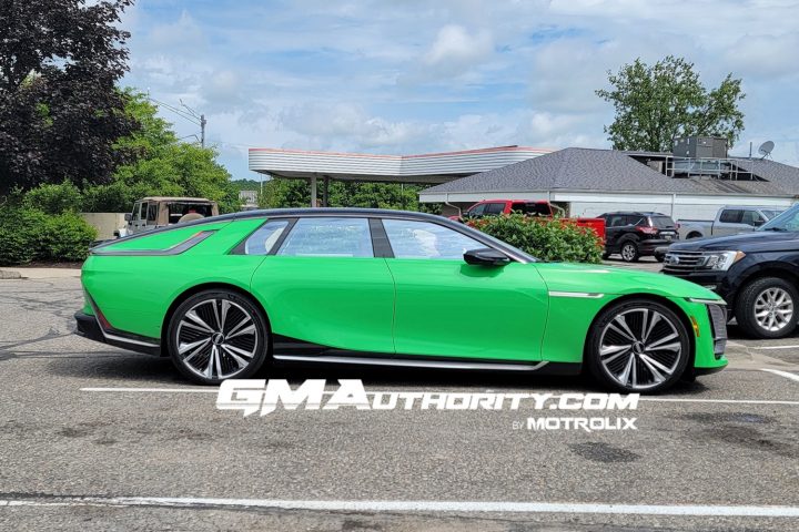 A side profile view of the bright green Cadillac Celestiq Venom color.