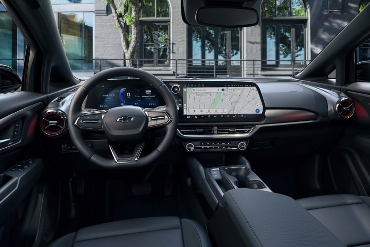 Cockpit view of the Chevy Equinox EV interior. 