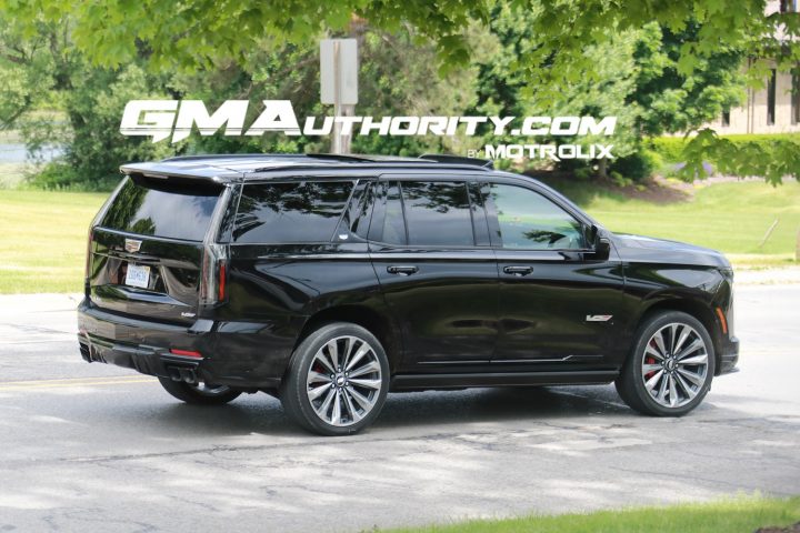 Side rear three-quarters view of 2025 Cadillac Escalade-V. Cadillac Escalade deals in February 2025 include $4,000 loyalty cash.