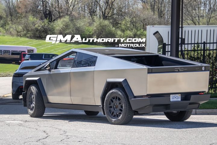 The Tesla Cybertruck entering the GM Milford Proving Ground.